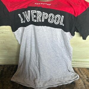 Red, and grey t shirt short sleeve says liver pool size medium